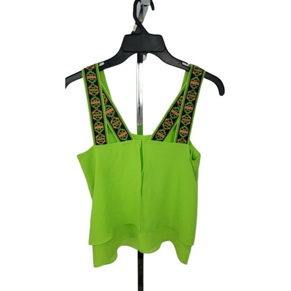 Double Zero Bright Green Loose Bohemian Cropped Blouse Size S - Picture 2 of 7
